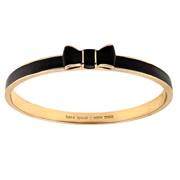KATE SPADE • Black Take a Bow Bangle Stacking Layering Gold Bracelet - Picture 1 of 4